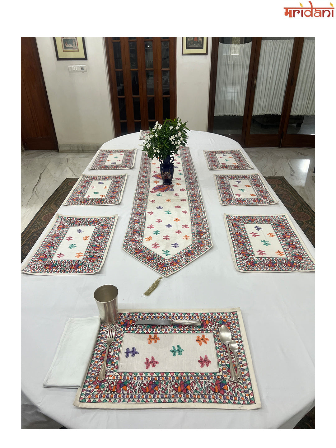 Hand-Painted Madhubani Table Mat Set – Exquisite Peacock Border Design